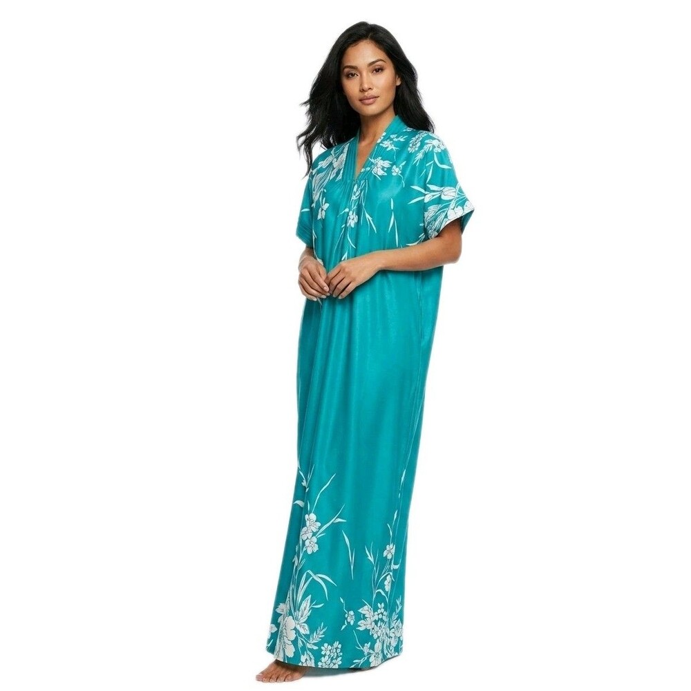 Anthony Richards VTG Kaftan Dress w/ Pocket Blue Floral Lounger Women's Size M